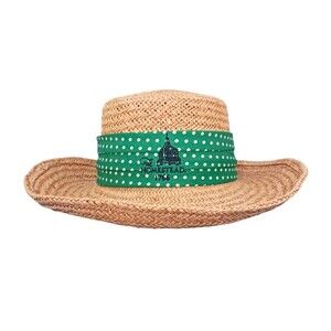 Summer Rules Firethorn The Homestead 1766 Women's Straw Sun Hat Green Bow Beach